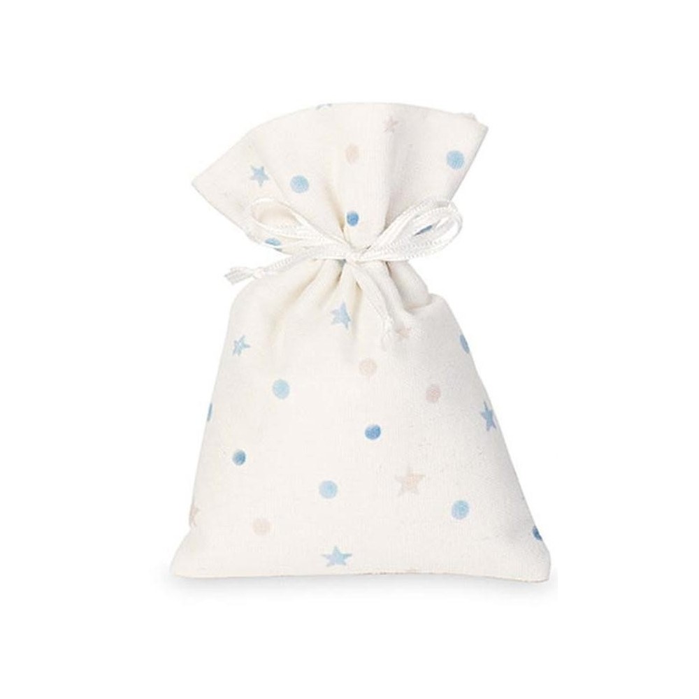 SACCHETTO BIANCO 10X14CM CON STELLINE AZZURRE